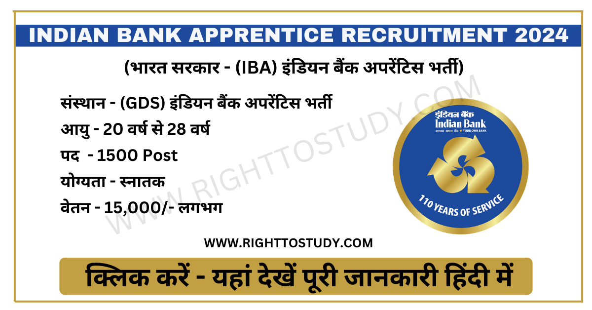 Indian Bank Apprentice Recruitment 2024 in Hindi