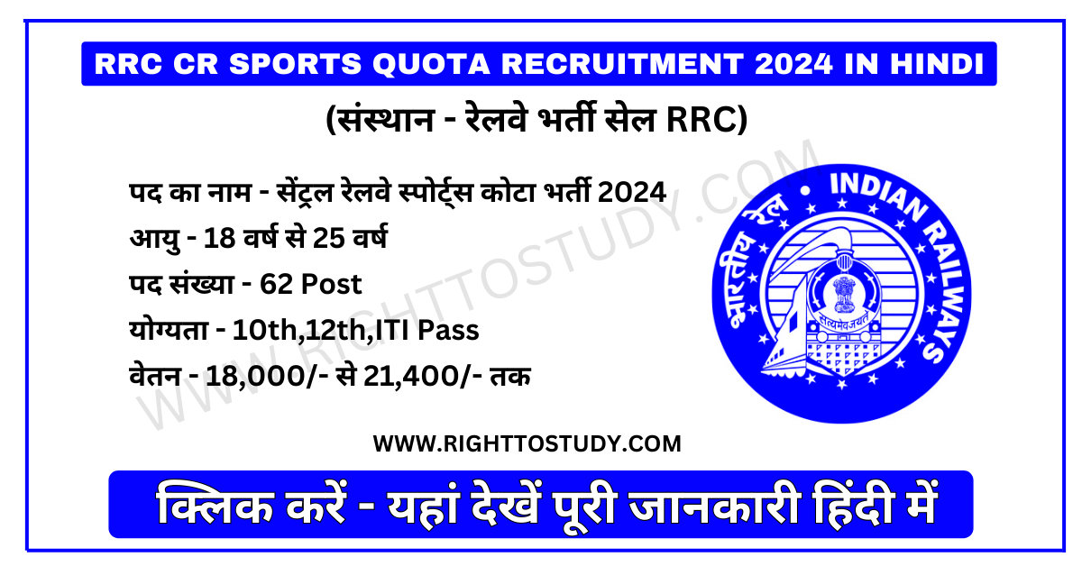 RRC CR Sports Quota Recruitment 2024 in Hindi