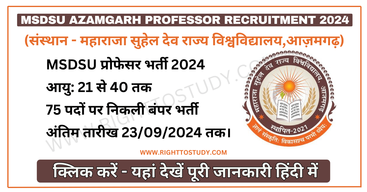 MSDSU Azamgarh Professor Recruitment 2024 in Hindi