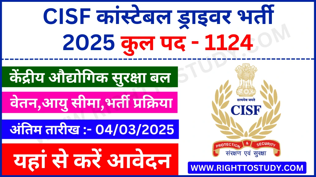 CISF Constable Driver Recruitment 2025 in Hindi